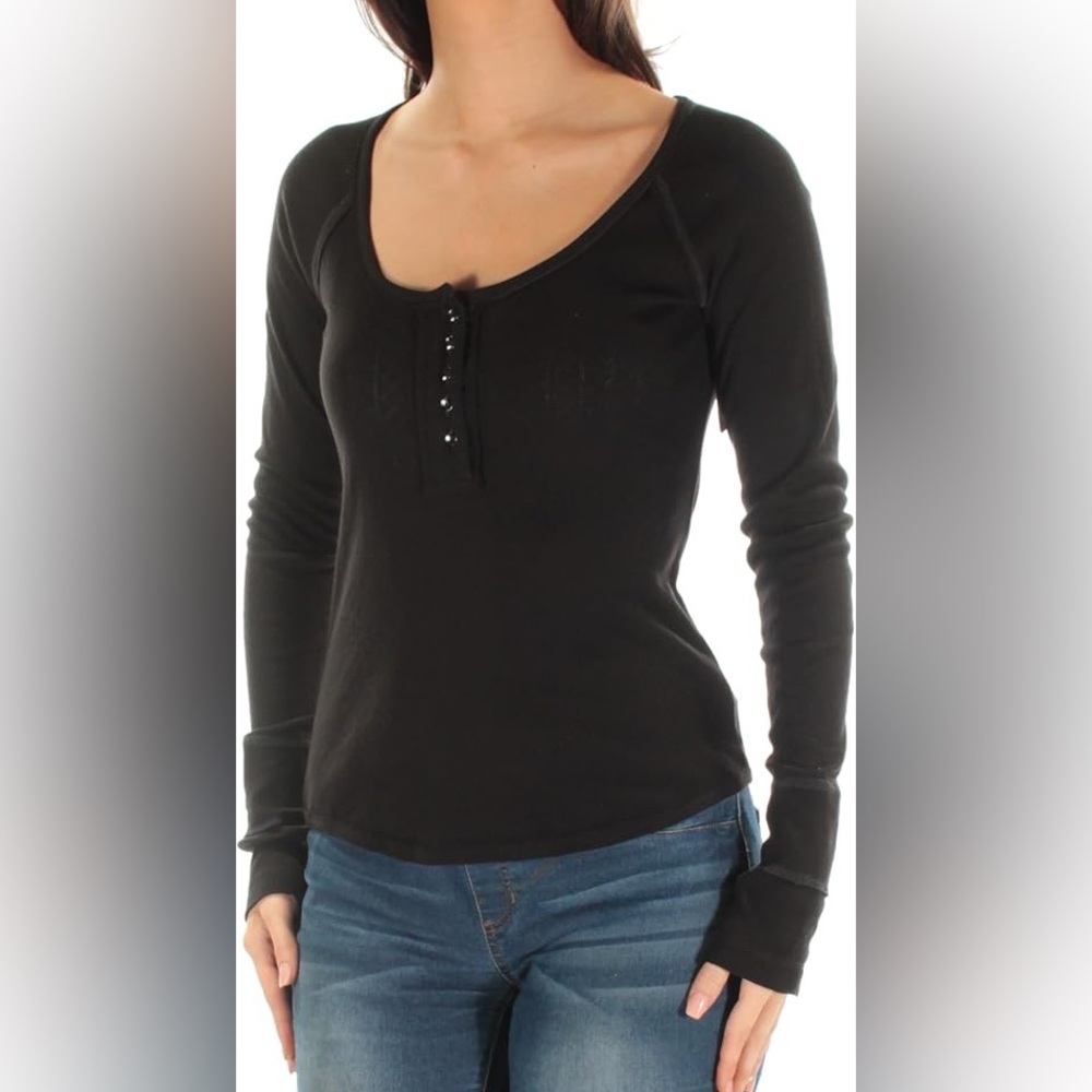 Free People Woman’s Black Henley Shirt small